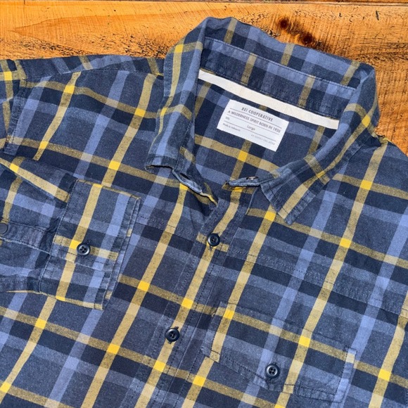 Rei Co-Op Other - REI Co-Op Mens Blue Yellow Plaid Flannel Long Sleeve Button Down Shirt Large